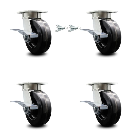 Service Caster 6 Inch Kingpinless Phenolic Wheel Caster Brakes 2 Swivel Locks SCC, 4PK SCC-KP30S620-PHR-SLB-BSL-2-SLB-2